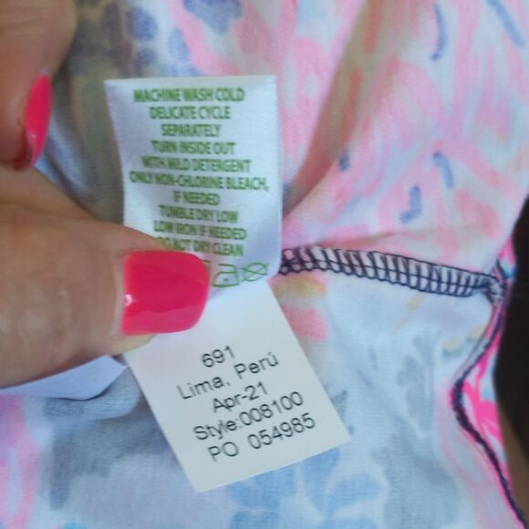 Lilly Pulitzer Billie top pink, navy, blue tank top, keyhole back, stretch S - Picture 7 of 7